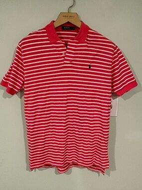 Ralph Lauren Red and White Striped Polo Shirt